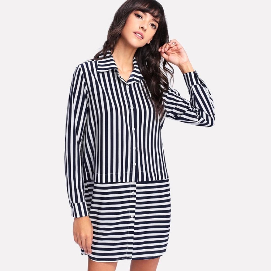 

Striped Cardigan Long Sleeve Shirt Dress