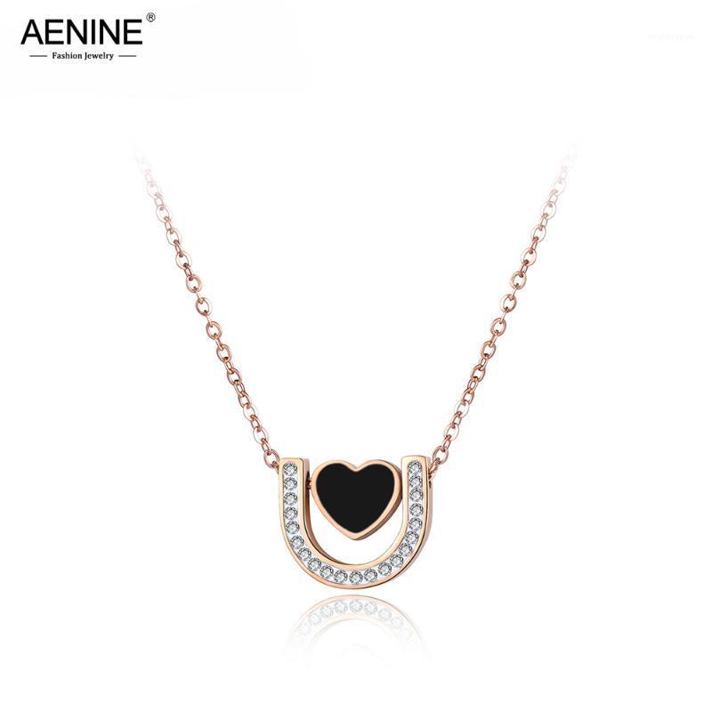 

AENINE Love U Cubic Zirconia Chain & Link Pendant Necklaces Jewelry Titanium Steel Rose Gold Chokers Necklace For Women AN180521
