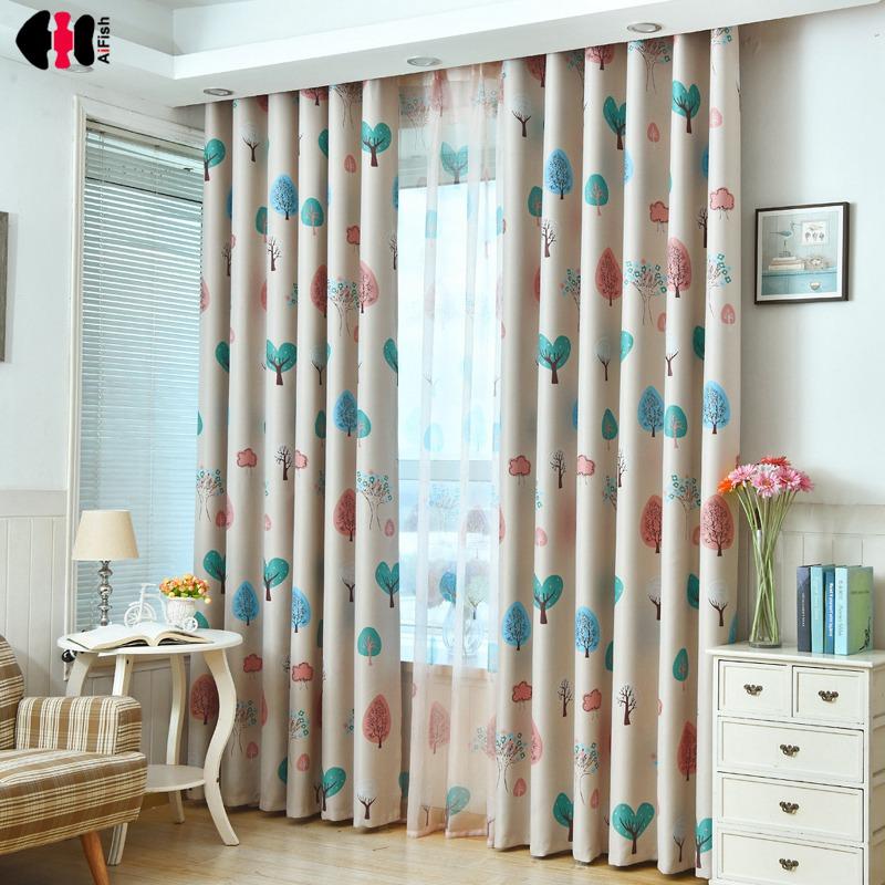 

Cartoon Cute Tree Plant Printing Curtains Cotton Polyester Kids Child Boys Girls Study Bedroom Drapes Blinds WP180C, Tulle