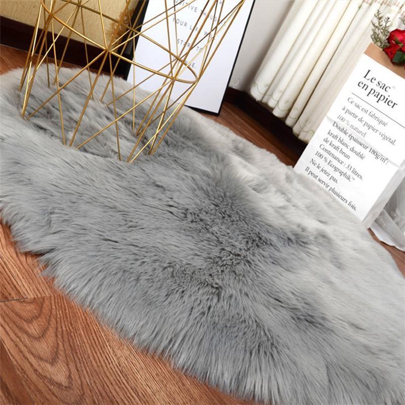 

30*30CM Soft Artificial Sheepskin Rug Chair Cover Bedroom Mat Artificial Wool Warm Hairy Carpet Seat Textil Fur Area Rugs1, Gy