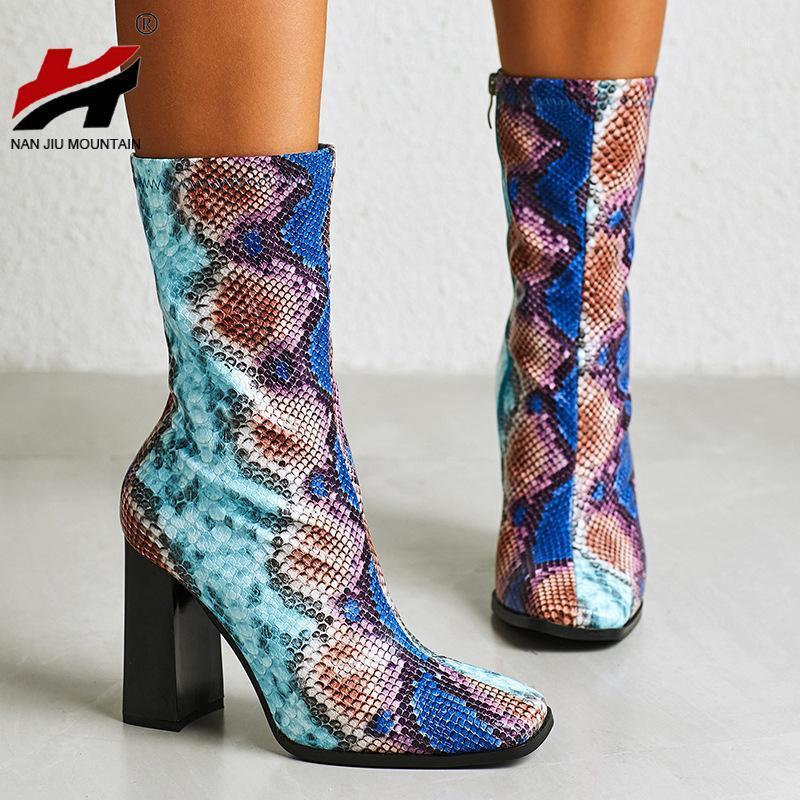 

NAN JIU MOUNTAIN 2020 Autumn Winter Ankle Boots Women Sexy Thin High Heel Mid Calf Boots Comfortable Thick Heel 3 Colors1, Black-2