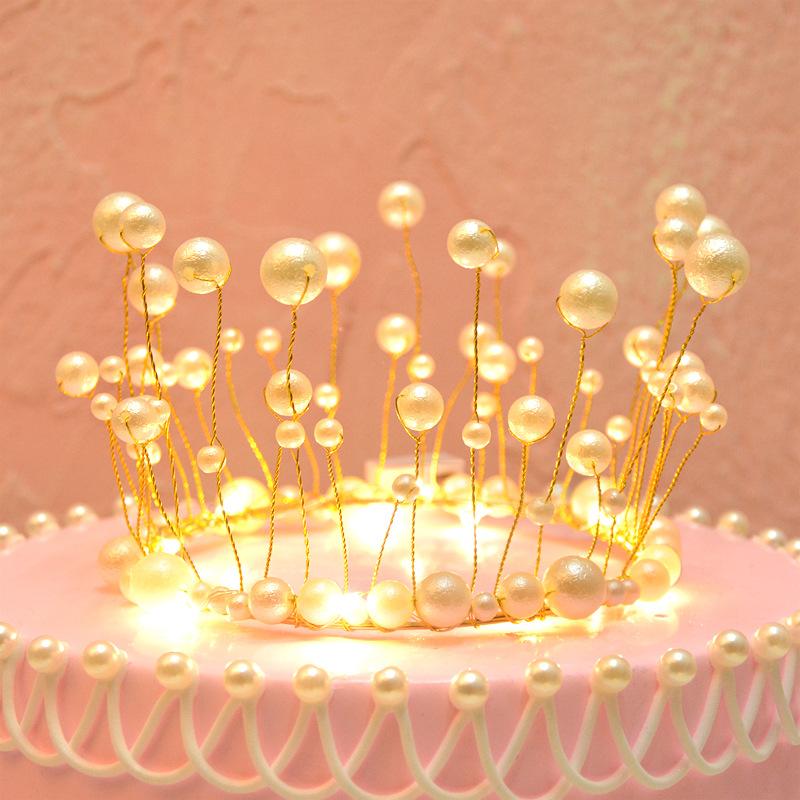 

Shiny Handmade Pearl Crown Cake Topper Wedding Birthday Party Cake Decoration Insert Princess Headdress