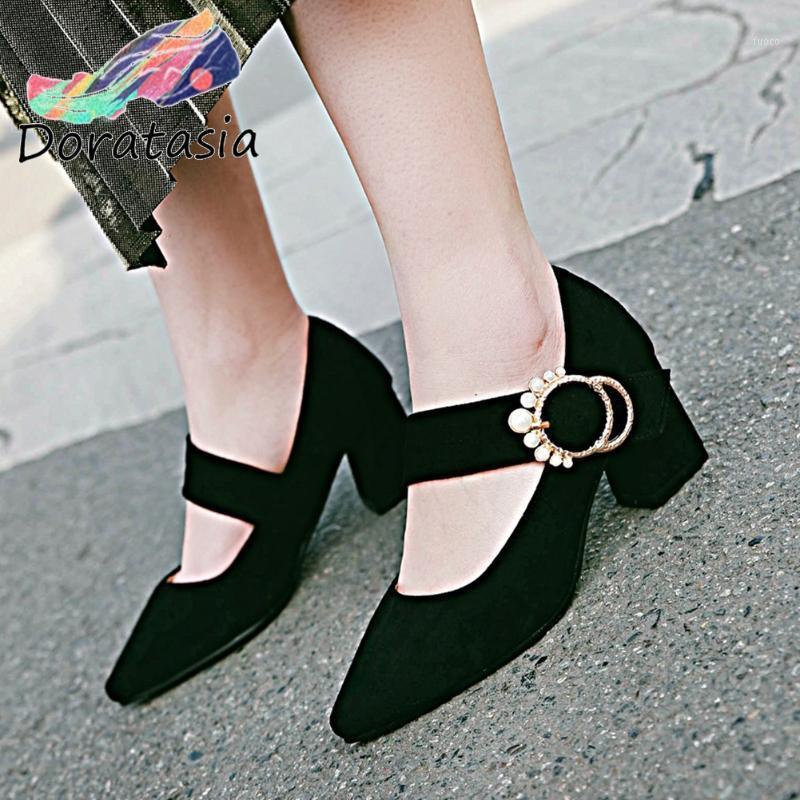 

DORATASIA Mature Girl Dress Office Solid Pearl High Heels Pumps Spring Pumps Women Pointed Toe Casual Office Shoes Woman1, Black