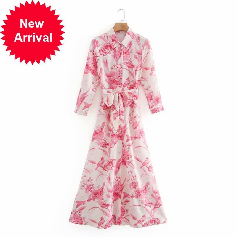 

New Vintage 2021 Women's Fashions Printed Pink Summer Sleeves Long Designer Elegant Holiday Party Dress Clothes S8FH, Blue