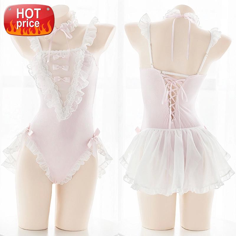 

Anime Love Live Cosplay Lingerie Halloween Costumes for Women Girls Pink Sweet Cute Harajuku Lolita Sleep Wear Sheer Bodysuit #gm57, Black;white