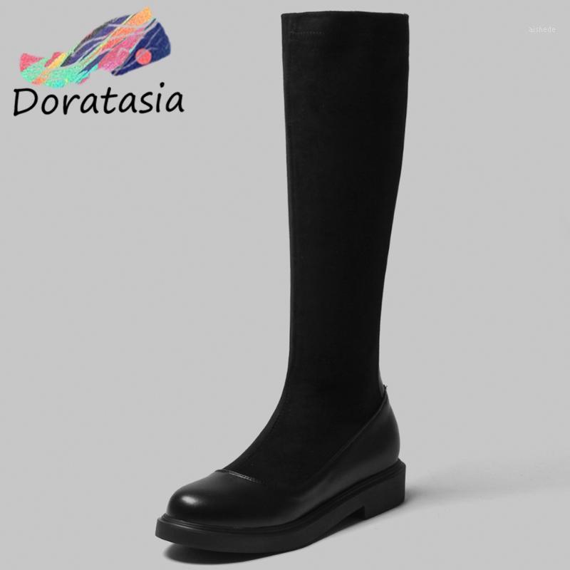 

DORATASIA ins Hot Sale Women Solid Zipper Platform Mid Calf Shoes Warm Plush Comfy Design Winter Boots Women Boots1, Black