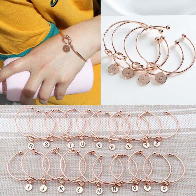 

26 Letter Bracelets&Bangles For Women Wholesale Bracelet Round Pendant Chain Link Accessories Couple Gold Knot Heart Bangle