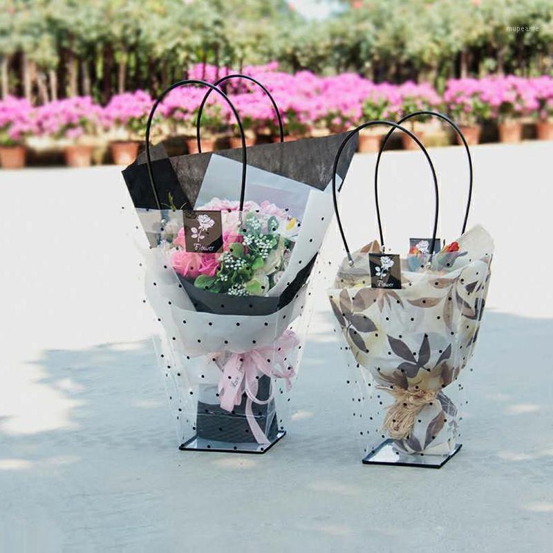 

100pcs/lot Florist Decoration Long Tote Bag Flower Bouquet Bagging Portable Transparent round dot Gift Bag 4 Size1