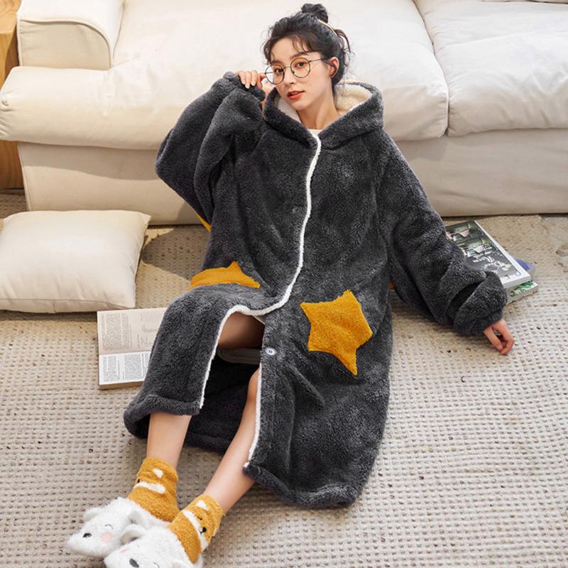 

Ladies Winter Warm Fleece Blanket With Sleeves Outdoor Hooded Warm Soft Hoodie Slant Robe Bathrobe Sweatshirt Pullover, E807714