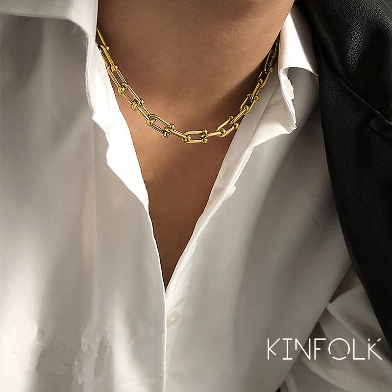 

KINFOLK Layered Punk Rock Gold Aluminium Chain Choker Necklace For Women Thick Link Collar Clavicle Statement Jewelry Gift Party