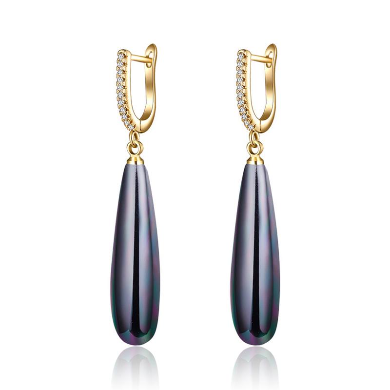 

Luxury Water Drop Black Pearl Earrings Cubic Zirconia Gold Silver Color Long Earrings with Pearl CZ Women Jewelry Girls Gift