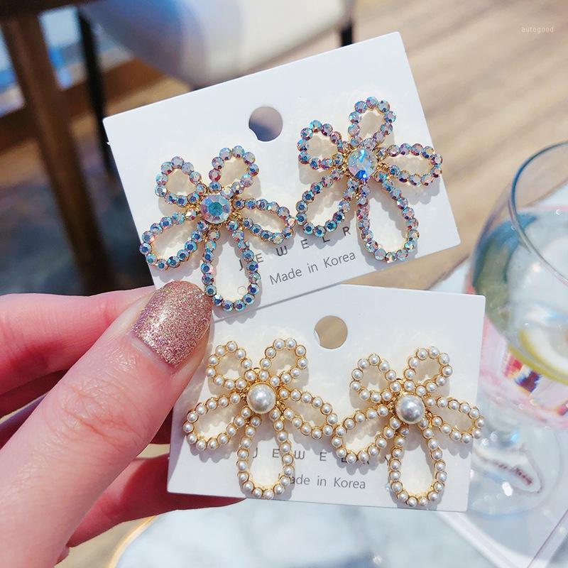 

Stud MENGJIQIAO 2021 Arrival Handmade Elegant Pearl Flower Big Earrings For Women Fashion Shiny Crystal Oorbellen Jewelry1