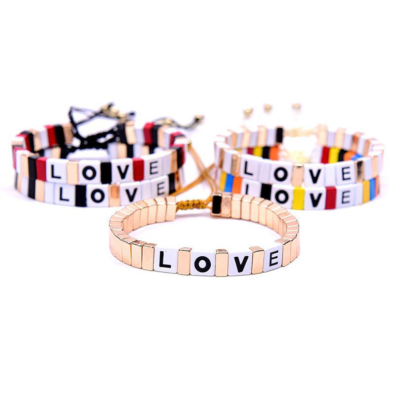 

MOON GIRL Letter Stackable Enamel Unisex Bracelets Miyuki Tila Beads Fashion Bangles for Women Men Pulseras Femme Dropshipping