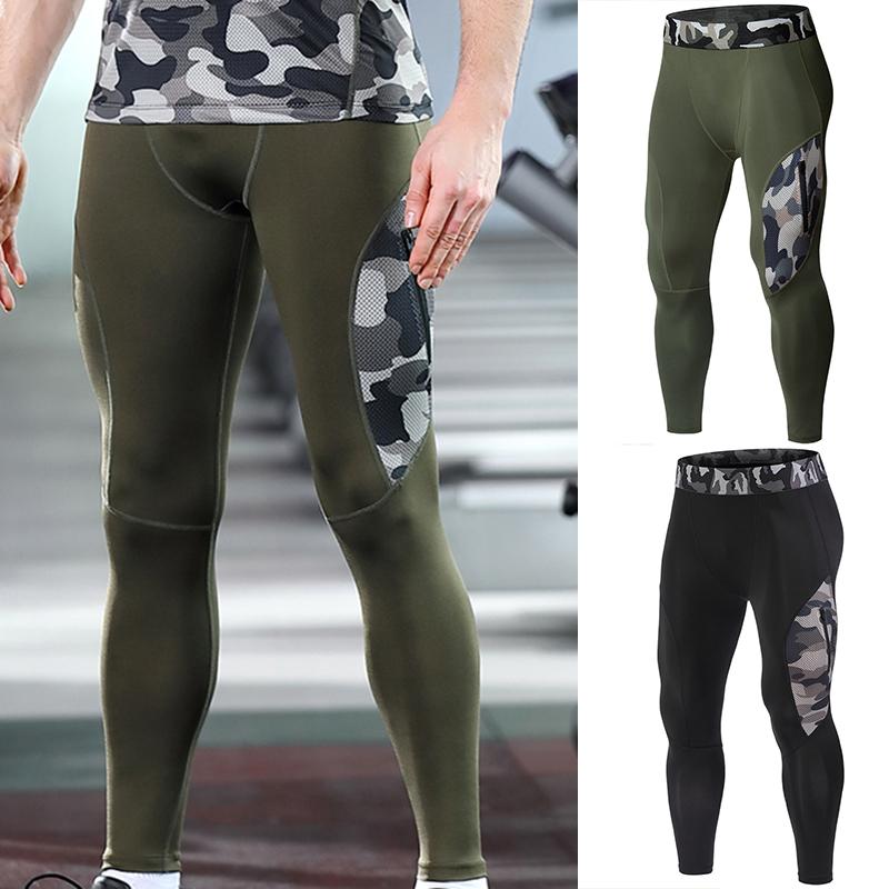 

Mens Pocket Leggings Compression Pants Mens Bodybuilding Pantalones Hombre Camouflage Pocket Joggers Men Running Tights, Army green
