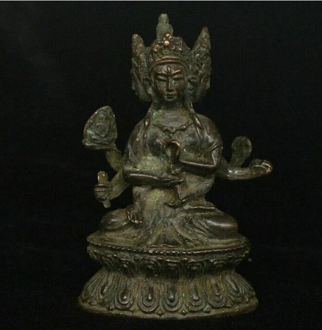 

Tibetan Bronze Copper 3 Head 8 Arms Namgyalma & Ushnishavijaya Buddha Statue