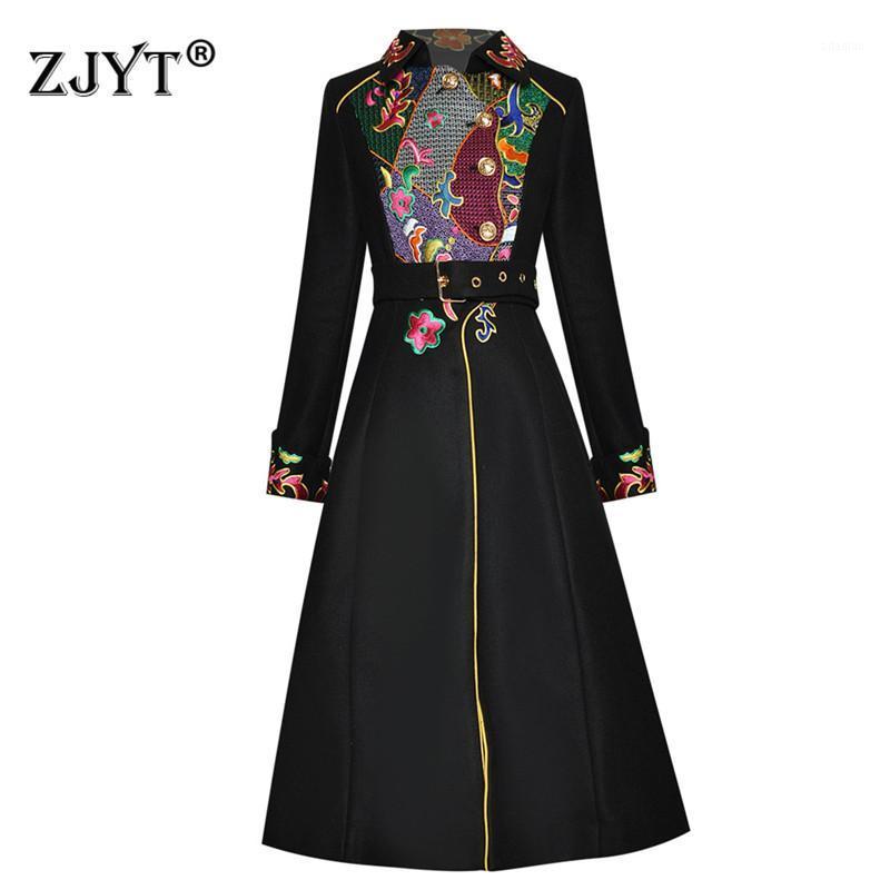 

High Quality Luxury Embroidery Woolen Jackets and Coats Winter Runway Fashion Women Vintage Outerwear Wool Blends Overcoats1, Black