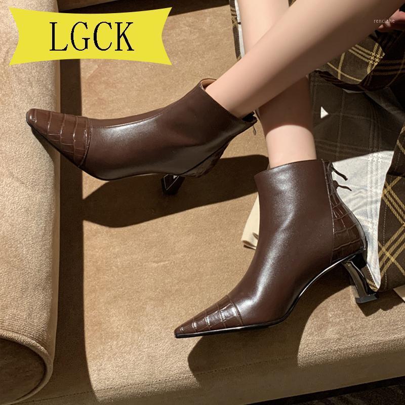 

Plus Size 34-40 Autumn Winter Women Zipper Square Toe Boots Genuine Leather Woman Short Boots Women High Heels Office Lady Shoes1, Brown