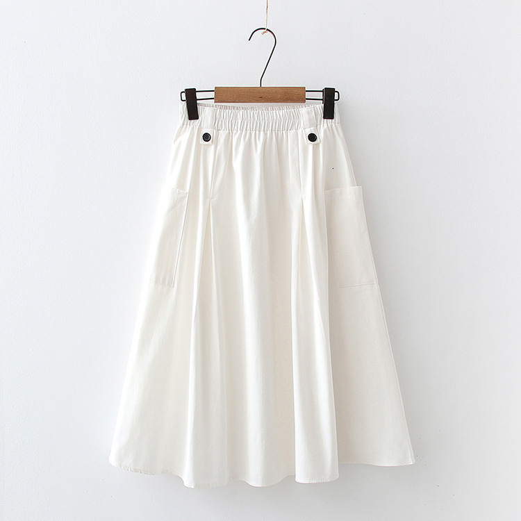

New 2021 High Waist Summer A-line Cotton Fashion Pure Color Midi Length Skirt Women Clothes Faldas Jupe Femme Saia 3vbl, White