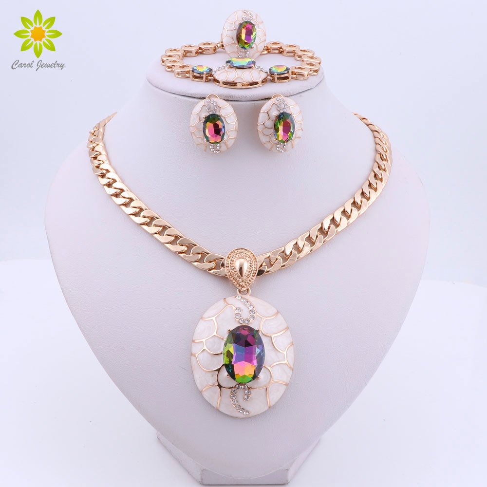 

Fashion African Jewelry Sets Women Costume Nigerian Wedding Jewelry set Brand Dubai Gold color Jewelry Set Y200602