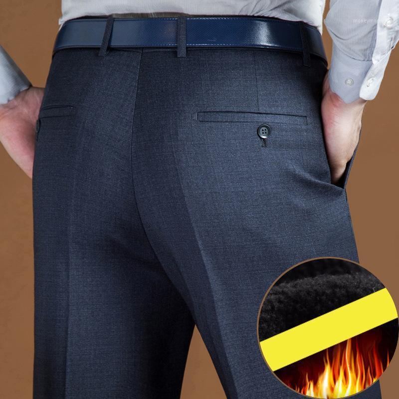 

Autumn casual straight Loose men's Suit Pants middle-aged father Fleece trousers Thicken business Winter men Dress trousers 441, 153 grey