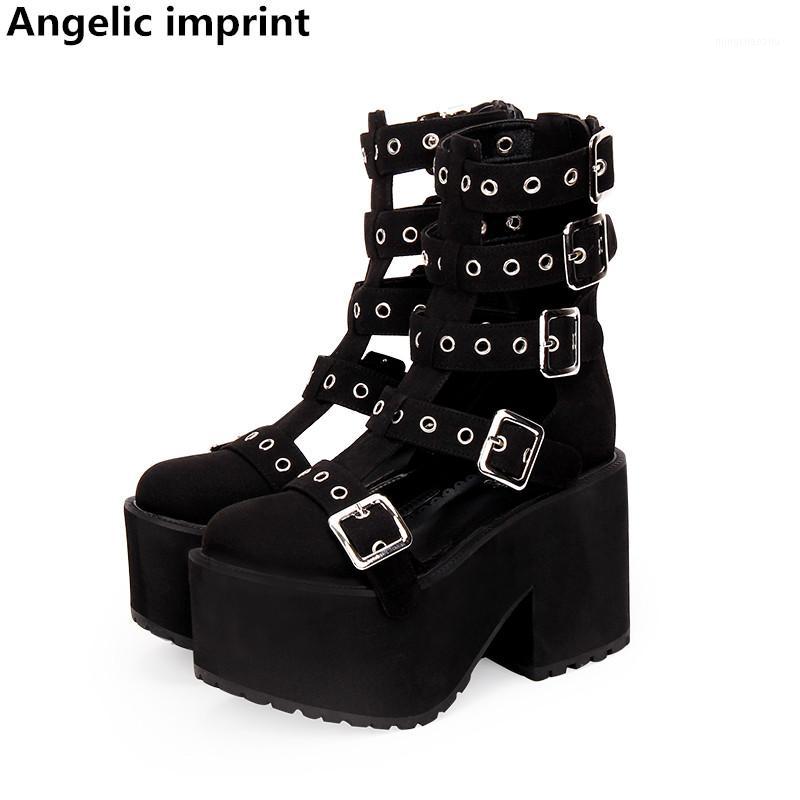 

Angelic imprint mori girl Women punk motorcycle shoes lady lolita ankle Boots woman high trifle heels pumps summer sandals 10cm1, Pu