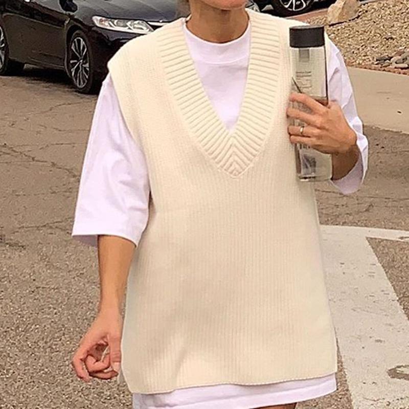 

Women' Vests Katara Preppy Style Loose V Neck Sweaters Women Fashion Solid Sweater Elegant Sleeveless Female Ladies IW, Znsw8311q