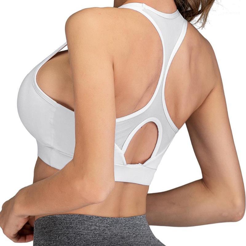 

Solid White Yoga Top Hollow Out Padded Sport Bra Push Up Women Fitness High Impact Workout Breathable Active Wear1