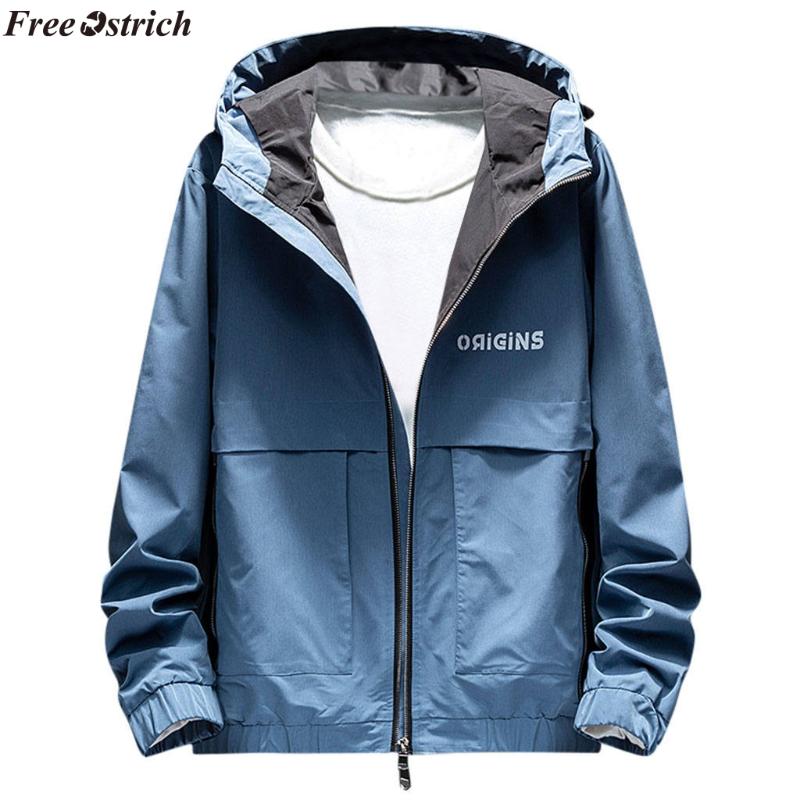 

FREE OSTRICH Men Jacket 2020 Autumn And Winter Men's Fashion Casual Hooded Jacket,Zipper coat,Windproof jacket, Black