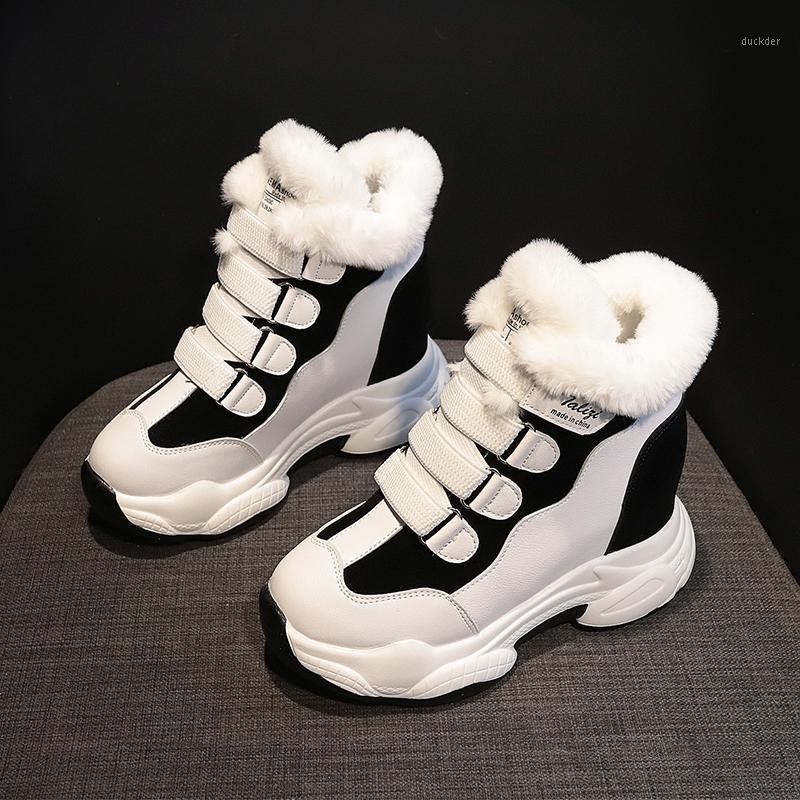 

Winter Women Ankle Boots Heels High Top Wedge Boots Warm Fur Platform Leather Sneakers Cotton Snow For Woman1, Black