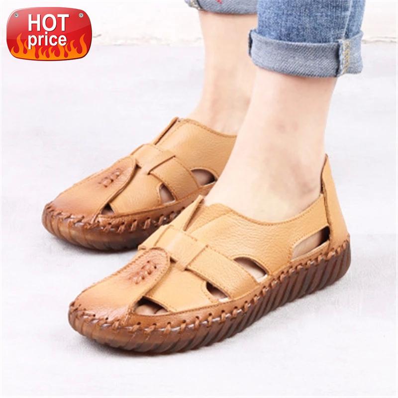 

Women Handmade Gladiator Sandals Genuine Leather Hollow out Flat Shoes Ladies Casual Soft bottom Summer Shoes Women Beach Sandal #Hi9v, Black