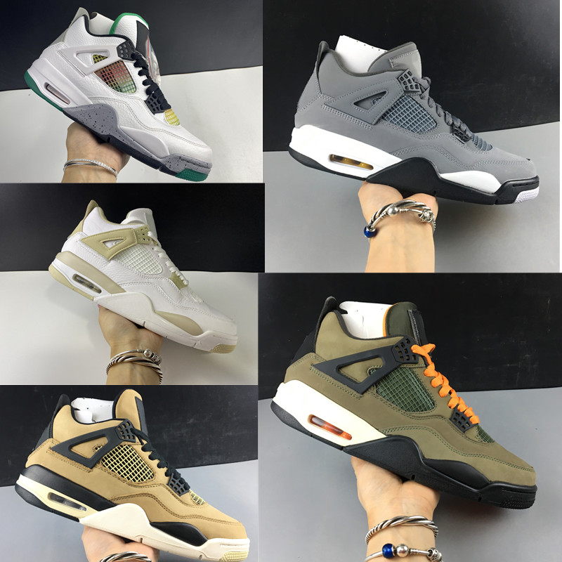 

Linen 4s Men's Basketball Shoes Rasta Lucid Green White UN UNFTD Sneakers Mushroom Running Athletic Women Tide Shoes High Elatic Lace up