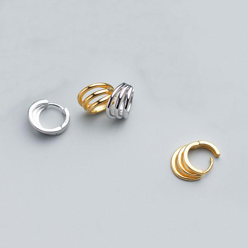 

Real 925 Sterling Silver 3 Layers Round Hoop Earrings For Fashion Women Party Punk Fine Jewelry Geometric Accessories