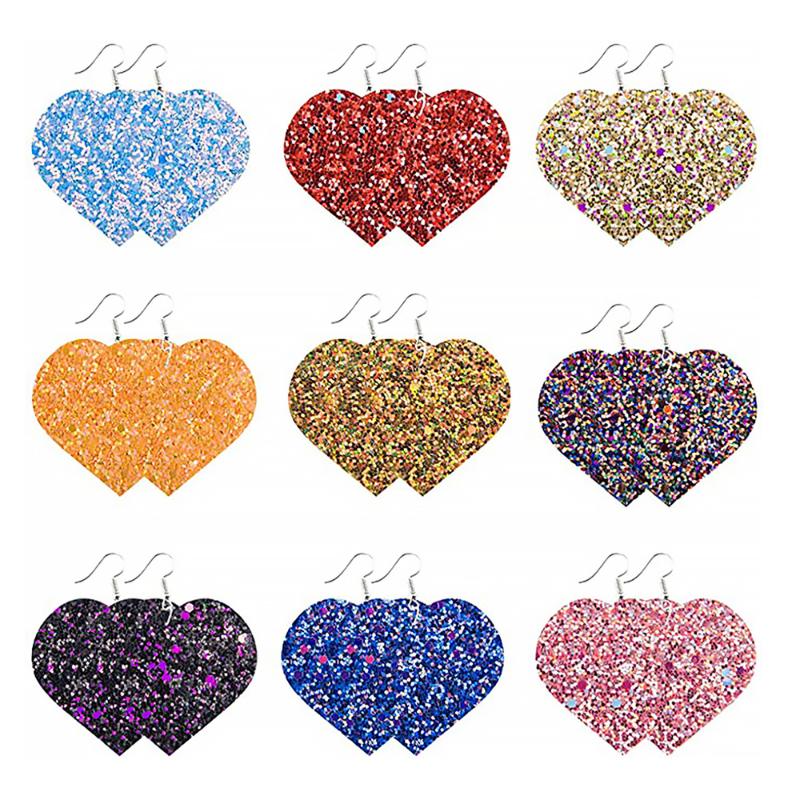 

Pairs Glitter Earrings Heart-shaped Earrings Leather Sequins