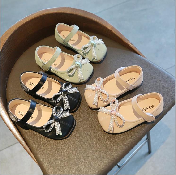 

Children Casual Shoes Kid Baby Girls Single Soft Dance Solid slip on shoes Bowknot leather Princess Shoes, Black;red