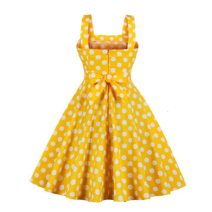 

Women's Vintage Gowns 50-s-60 Retro Rockabilly Rocking Sexy Pinup Stylish Summer Robes Polka Dot Dresses More Size Sfsx, Gold