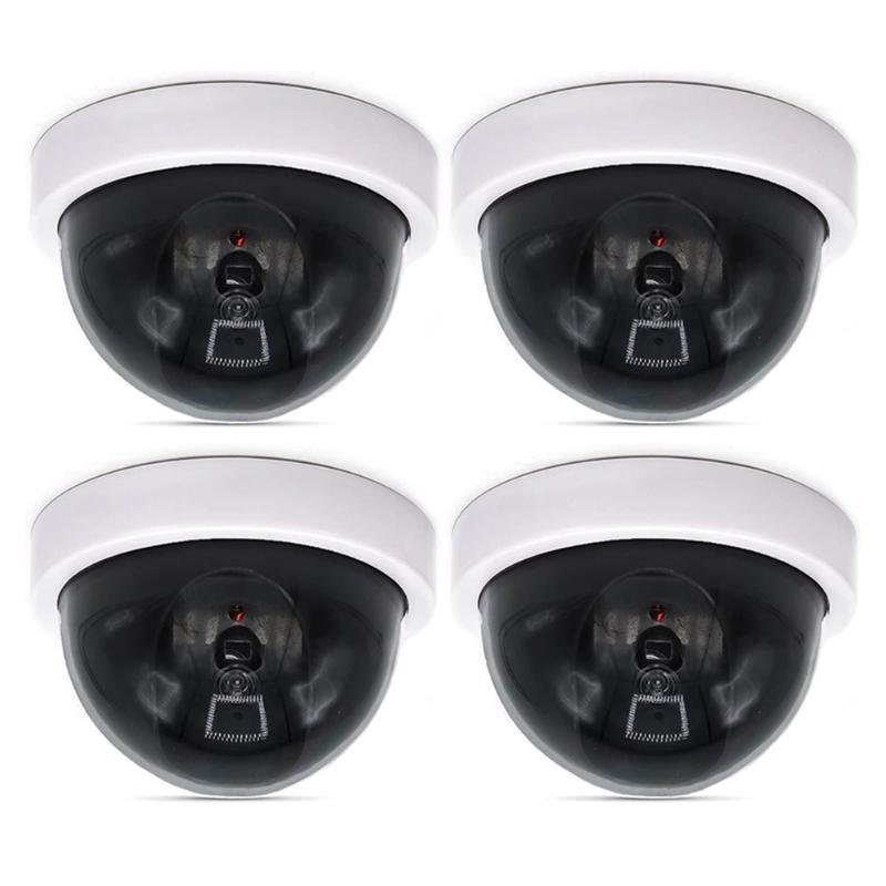

Cameras 4 Pcs Dummy Security CCTV Dome Camera With Flashing Red LED Light Sticker Decals JR Deals