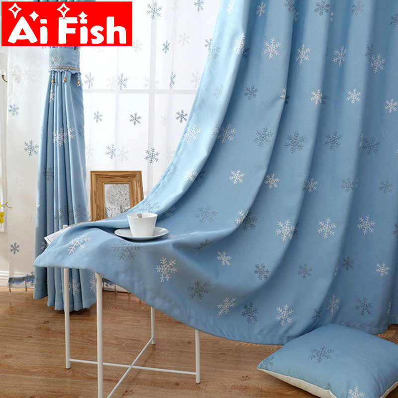 

Modern Embroidery Cotton Linen Curtain Fabrics Christmas Blue Snowflake Thickening Curtains For Living Room Window Tulle MY096-4