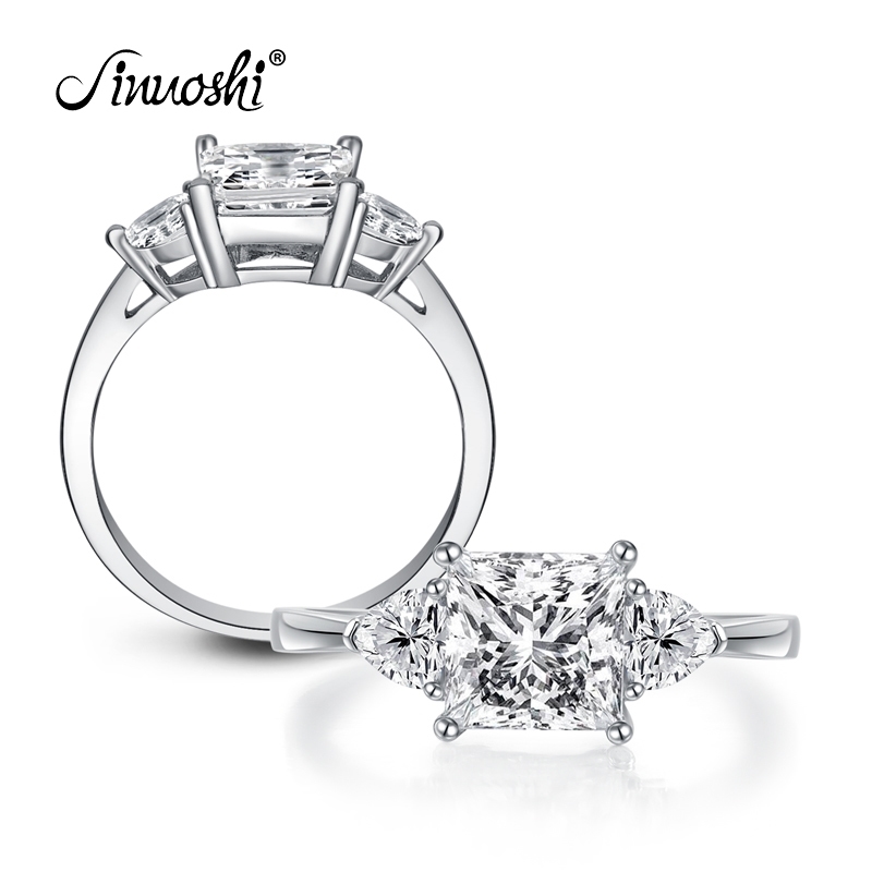 

AINUOSHI Three Stone Princess Cut Engagement Ring 925 Sterling Silver Anillos Wedding Jewelry Ring for Women Band Ring Love Gift Y200106