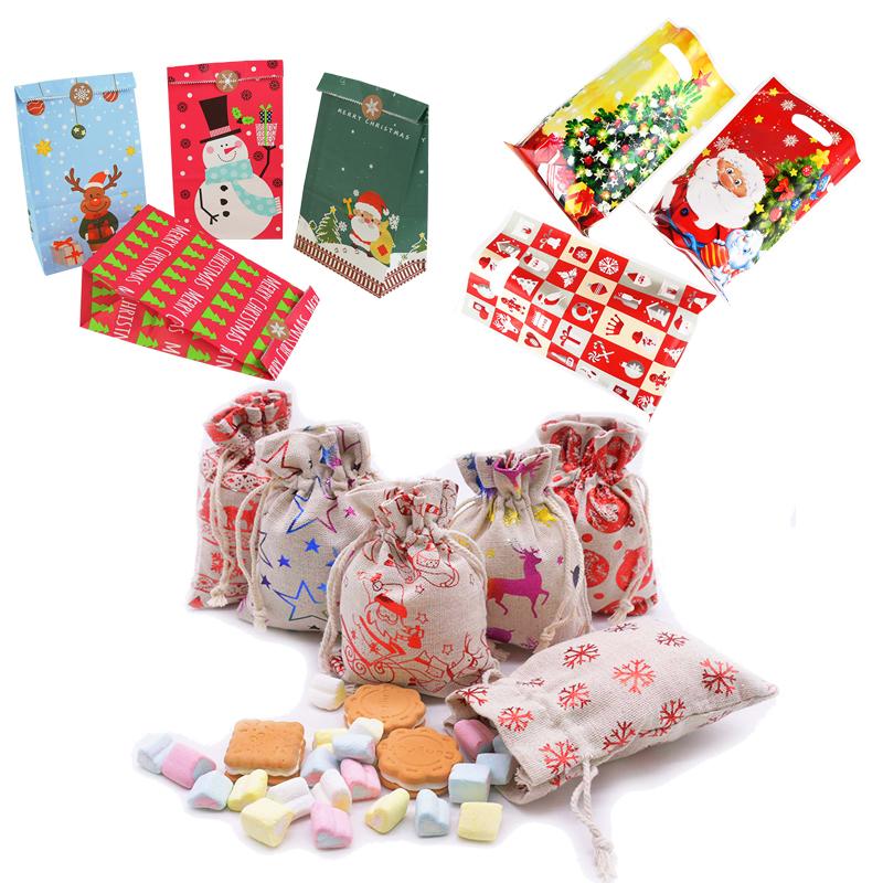 

10Pcs Christmas Candy Gift Bag Merry Christmas Party Decoration Santa Claus Cookies Plastic Packaging Bags Baking Supply