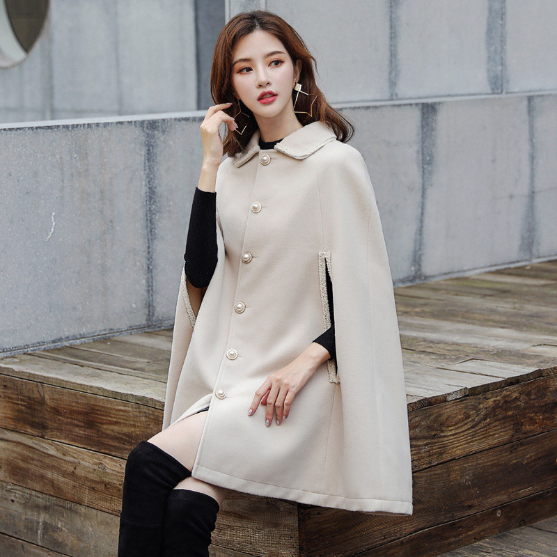 

2021 Wool Cover for Woman New Spring Pure Color Single Brushes Korean Style Eleagnt Long Coat Z4R0, Black
