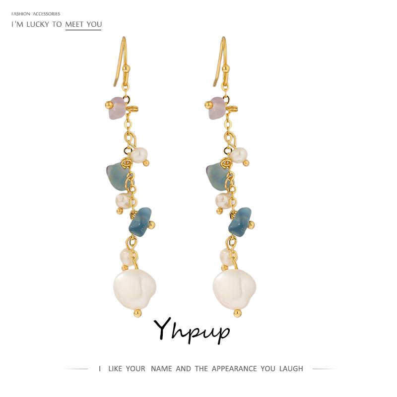 

Yhpup 2020 Natural Pearl Stone Tourmaline Dangle Earrings for Women Luxury Geometric Earrings Jewelry Gift Accessories 2020
