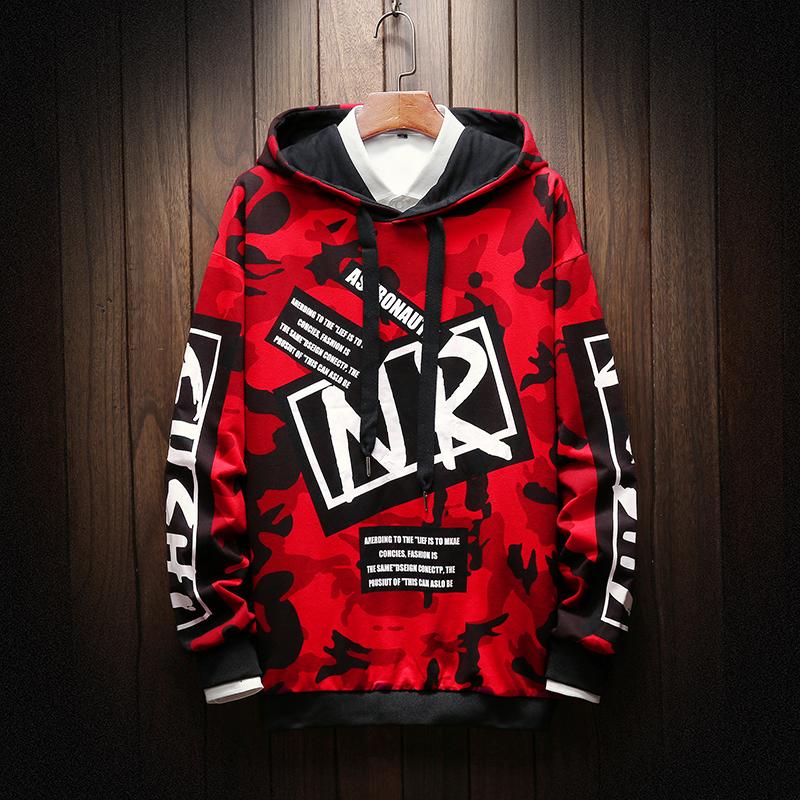 

New 2020 Spring hoodie men's loose hooded camouflage long-sleeved jacket casual hip-hop sportswear men's casual sweatshirt -4XL, Red