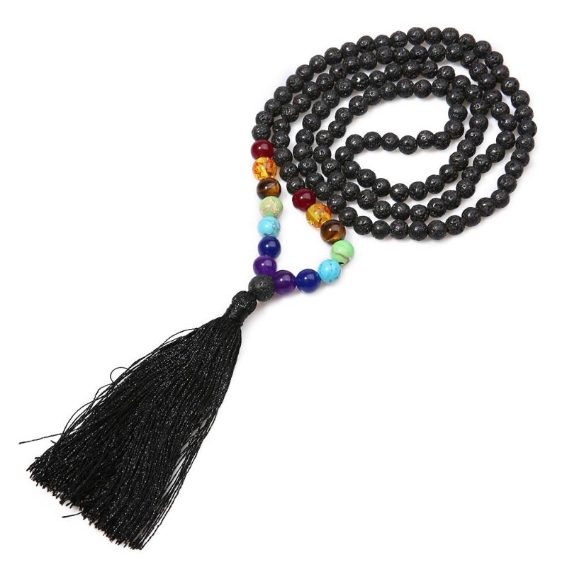 

Rttooas Volcanic Stones Beaded Necklace Women Classic 7 Chakra Yoga Necklaces Colorful Tassel Female Fashon Jewelry 2020 New