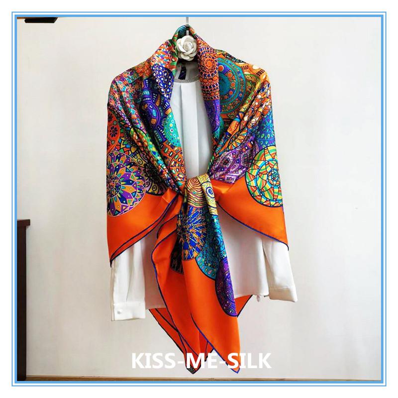 

Scarves KMS Chinese Silk Twill Large Square Scarf Shawl For Girl Lady Woman Women 140*140CM/100G