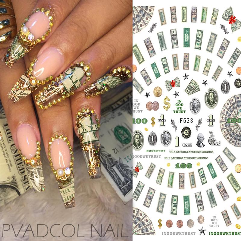 

Nails Sticker Money Dollar Wealthy Rich Style Nail Art Stickers Decals Manicure Tip Decal Self Adhesive Acrylic Tips Tool, D208x