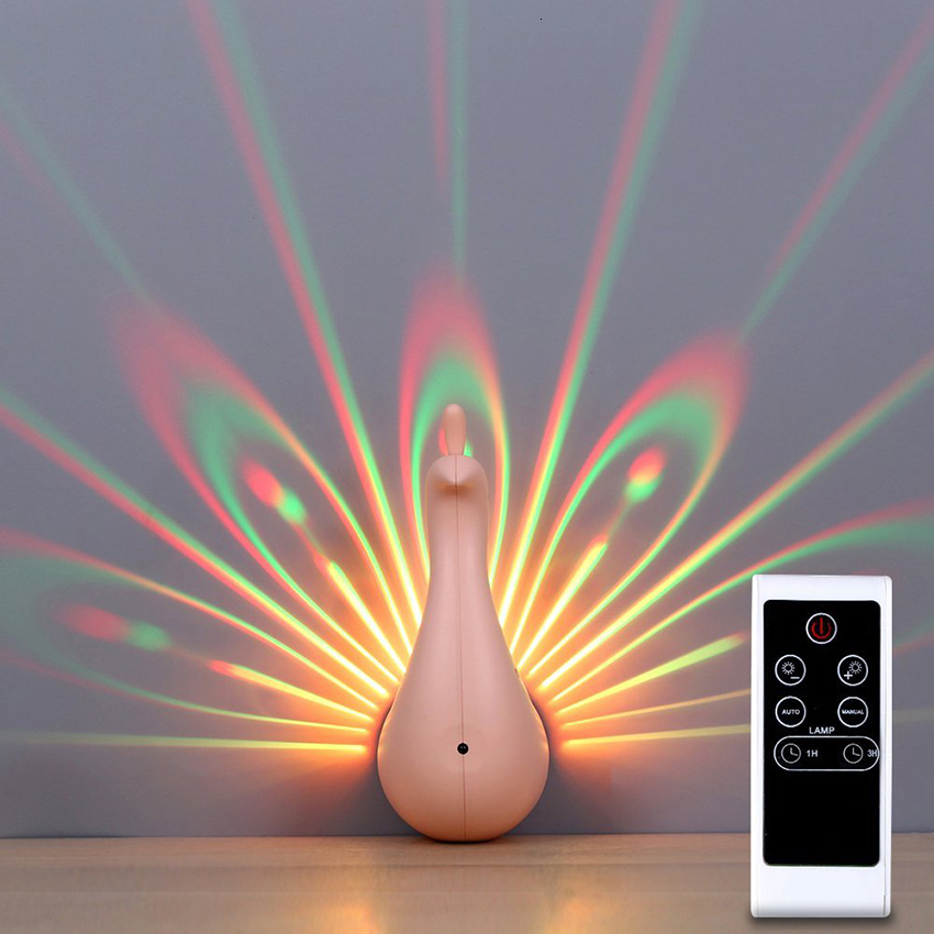 

2021 New Creative 3d Peacock Projector 7 Colors Usb Rechargeable Kids Children Led Night Light Home Decoration Wall Corridor Lights Mqqk