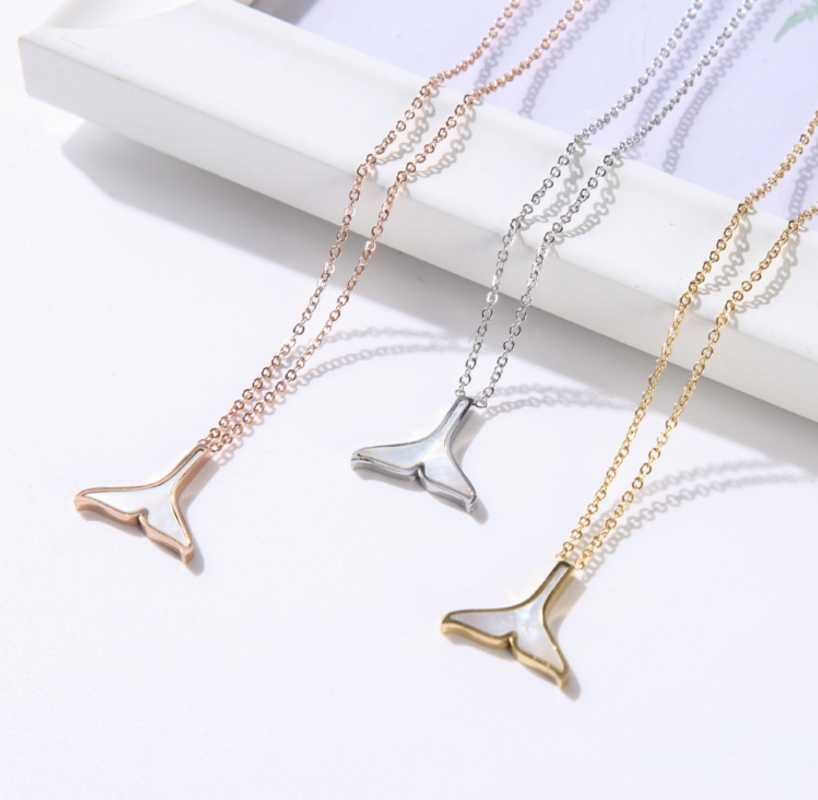 

Mermaid pendant clavicle chain necklaces for women Ocean style fishtail shell chockers necklaces Stainless steel Fashion jewelry