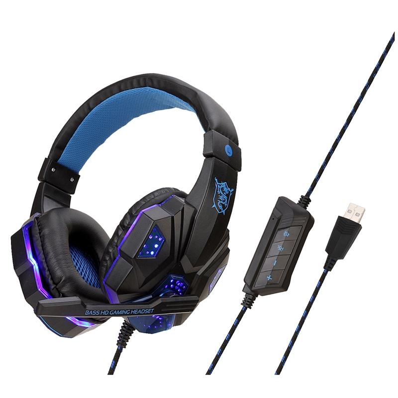 

SY830 Headset Wired Earphone Gaming Headset USB Luminous Gamer Stereo Headphone Folding Black and Blue