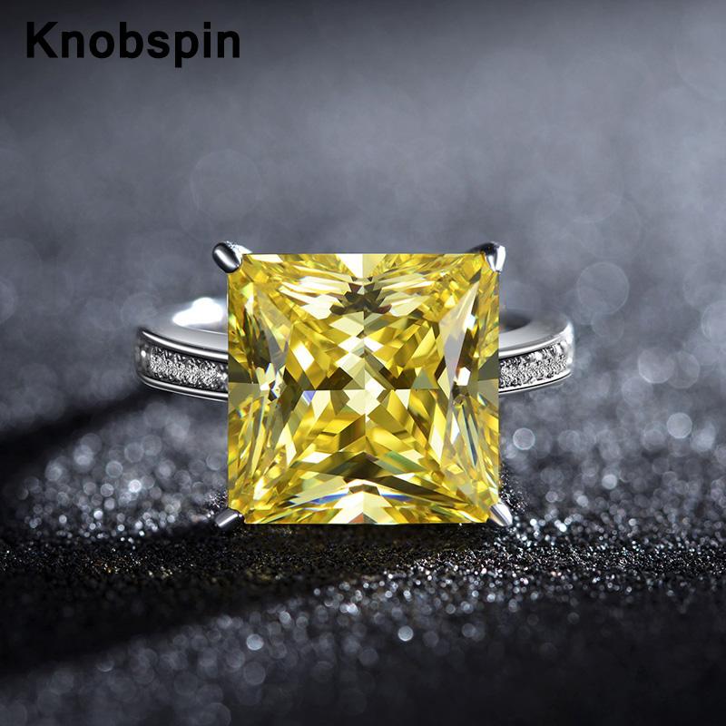 

Knobspin 100% 925 Sterling Silver Princess 12*12mm Wedding Rings For Women High Carbon Diamond Party Fine Jewelry Wholesale