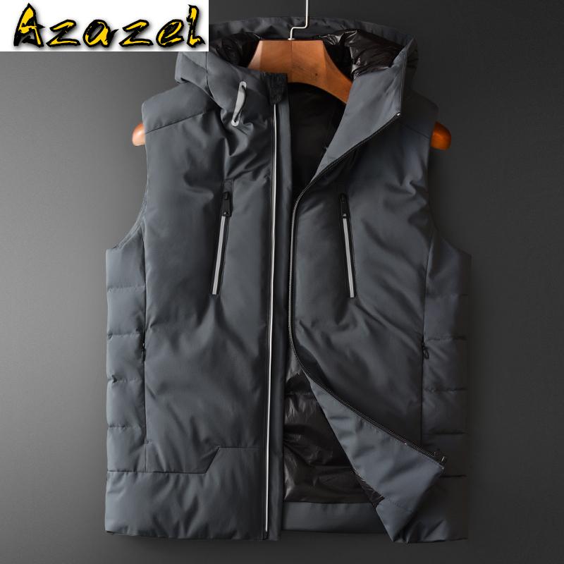 

Azazel Grey Hooded Mens Vests Luxury Add Padding Solid Color Sleeveless Mens Jackets And Coats Plus Size 4xl Slim Fit Man Coats, Grey hm-19009
